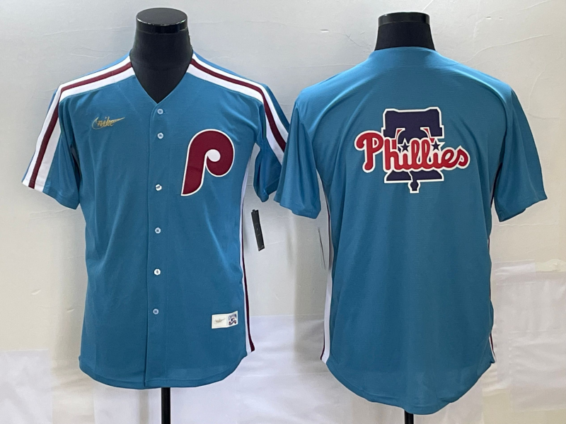 Men's Philadelphia Phillies Blue Team Big Logo Cool Base Stitched Jersey